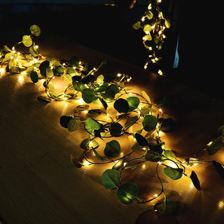 Add a Magical Touch to Your Events with 32ft 100 LED Green Silk Eucalyptus Leaf Garland Vine String Lights