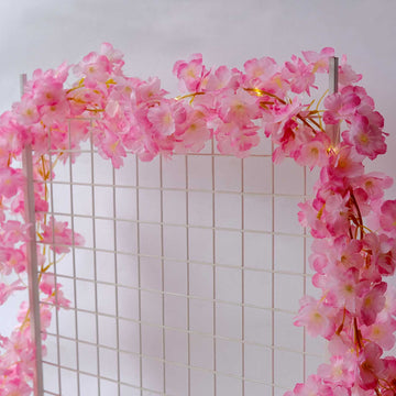Pink Artificial Cherry Blossom Garland LED String Lights, Warm White 20 LEDs Battery Operated Hanging Fairy Lights - 6ft