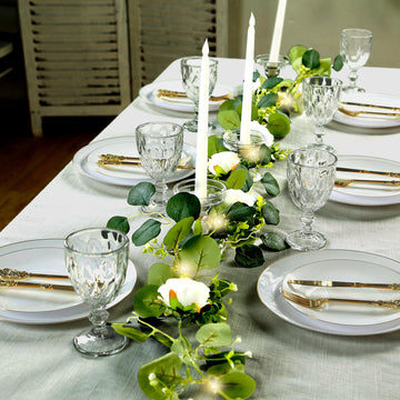 Lighted Greenery Garland with Eucalyptus & Peonies, 5.5ft Battery-Powered Greenery for Fireplace, Table & Event Styling