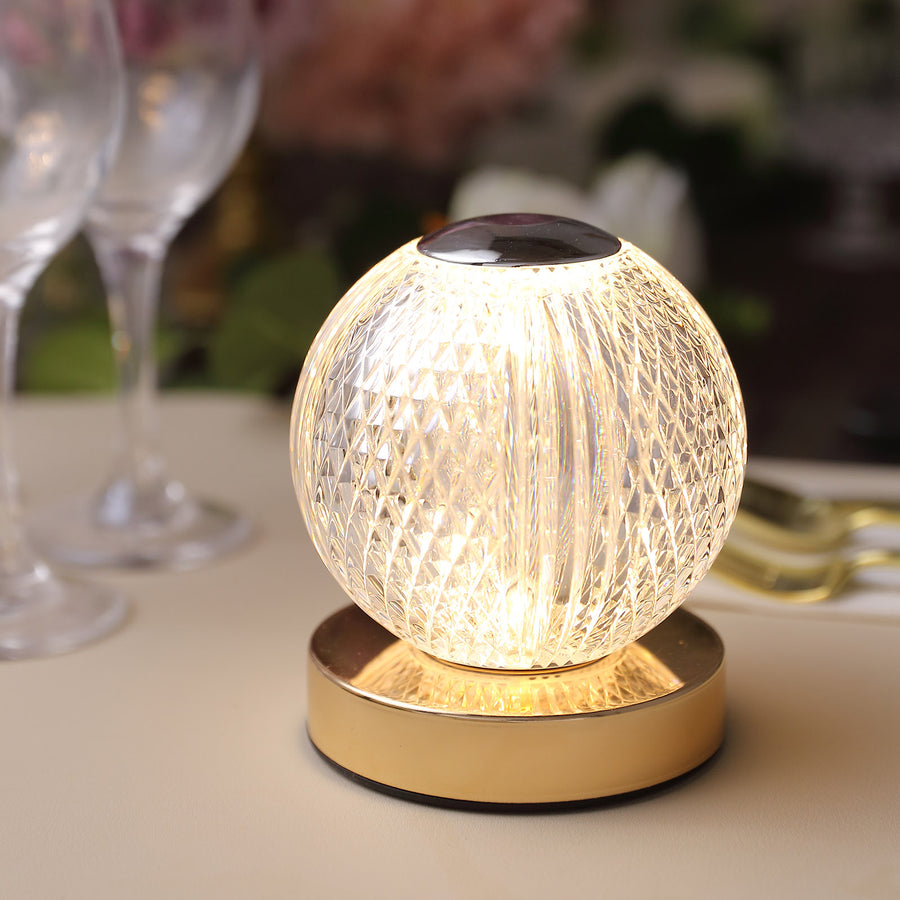 5inch Diamond Cut Crystal Ball Dimmable LED Centerpiece Lamp Touch Control, Rechargeable