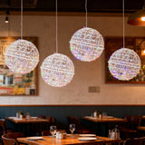Decorative hanging lights in a restaurant setting, creating a warm ambiance.
