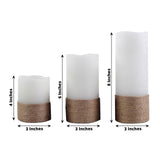 Set of 3 | Flameless Candles Natural Brown Twine | Battery Operated LED Pillar Candle Lights with Re