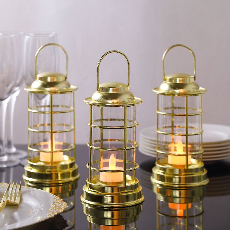 3 Pack Gold Mini Battery Operated Candle Lantern Lamps, LED Tealight Table Decorative Lanterns