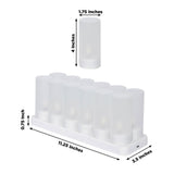 Set of 10 LED candles on a white base, varying heights, studio shot.