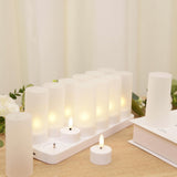 Frosted LED candle set on a table with soft illumination.