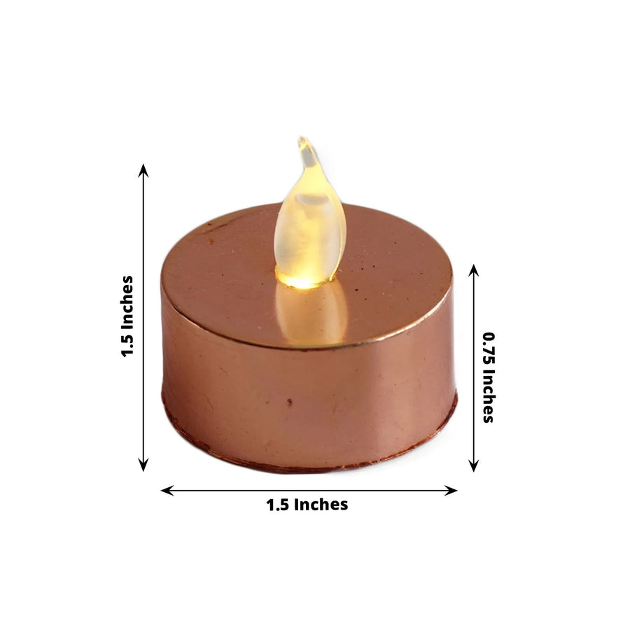 12 Pack | Metallic Flameless Candles LED | Tea Light Candles - Blush/ Rose Gold | Tablecloths Factor