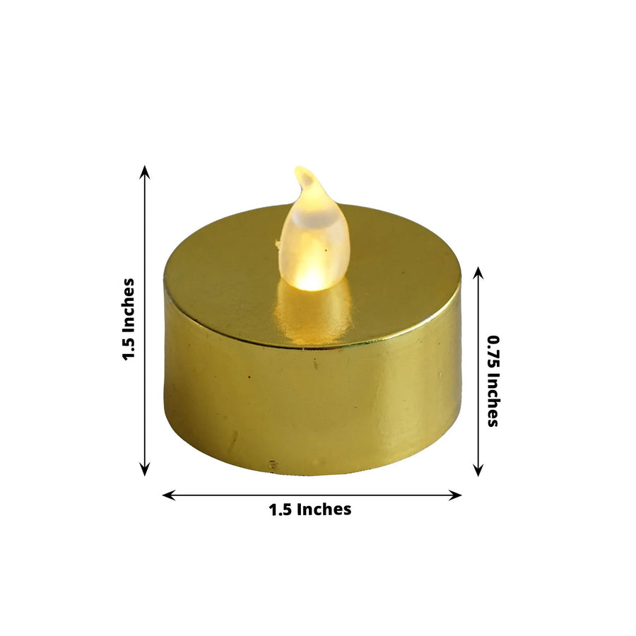 12 Pack | Metallic Flameless LED Candles | Battery Operated Tea Light Candles | Gold