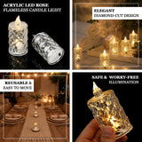 Acrylic LED rose flameless candle light with diamond-cut design
