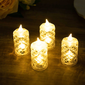 12 Pack Warm White Diamond Cut Flameless LED Candles, 3" Decorative Battery Operated Tealight Candles