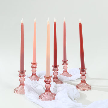 8 Pack Mixed Pink Flameless LED Taper Candles, 11" Flickering Battery Operated Candles