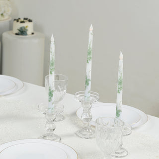 Sage Green French Toile Flickering LED Taper Candles