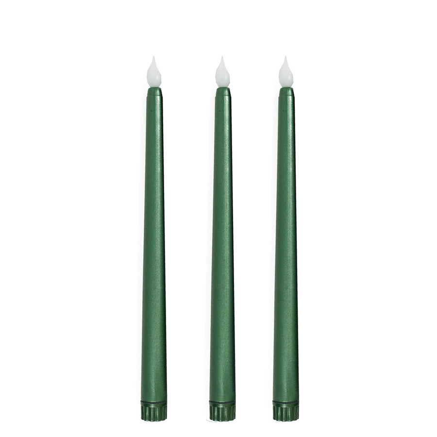 3 Pack | 11inch Hunter Emerald Green Unscented Flickering Flameless LED Taper Candles#whtbkgd