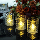 12 Pack 3inch Clear Acrylic Diamond Whiskey Glass LED Votive Candle Lamp, Warm White Battery Operate