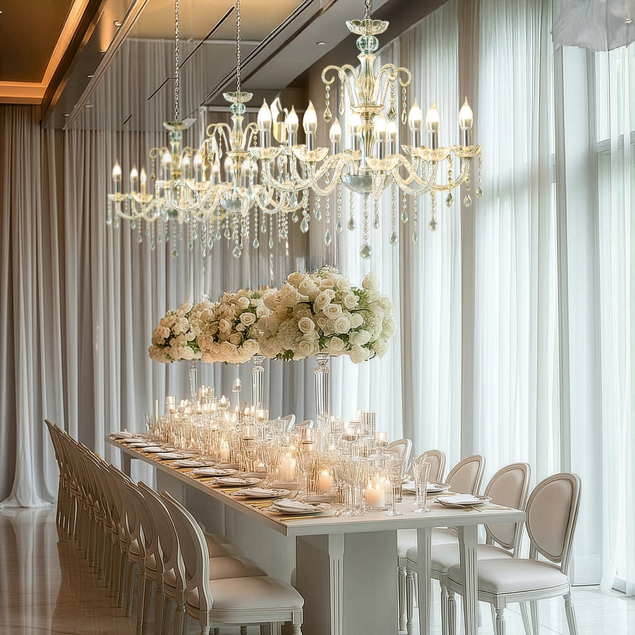 2-Tier Crystal Chandelier with 10 LED Candle Bulbs – Silver Acrylic Ceiling Light