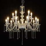 2-Tier Crystal Chandelier with 15 LED Candle Bulbs – Silver Acrylic Ceiling Light Fixture#whtbkgd
