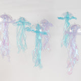 6 Pack Blue Purple Jellyfish Lamp Hanging Lantern Lights, 3 Flashing Modes Organza Ribbon 