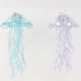 6 Pack Blue Purple Jellyfish Lamp Hanging Lantern Lights, 3 Flashing Modes Organza Ribbon 