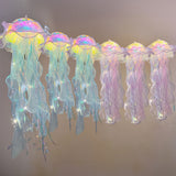 6 Pack Blue Purple Jellyfish Lamp Hanging Lantern Lights, 3 Flashing Modes Organza Ribbon 