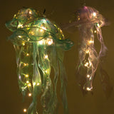 6 Pack Blue Purple Jellyfish Lamp Hanging Lantern Lights, 3 Flashing Modes Organza Ribbon 