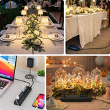 Multi-functional power strip with multiple ports for home and event use.