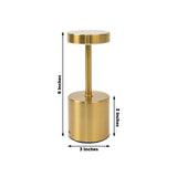 Gold Metal LED Table Lamp – 8inch Cordless USB Rechargeable, Dimmable Touch-Control