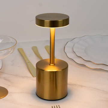 Gold Metal LED Table Lamp – 8" Cordless USB Rechargeable, Dimmable Touch-Control Night Light, Modern Minimalist Design