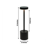 Black 13-inch LED table lamp with 3-inch base and 6-inch stem measurements