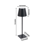 Black table lamp with measurements, 15 inches tall and 4.25 inches wide.