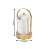 8inch Gold Metal LED Table Lamp with Ribbed Acrylic Shade – Cordless USB Rechargeable Touch Light