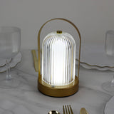 8inch Gold Metal LED Table Lamp with Ribbed Acrylic Shade – Cordless USB Rechargeable Touch Light