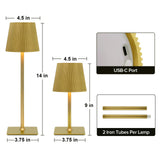 Gold floor lamp with pleated shade and USB-C port, adjustable height.