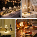 Vintage-style cordless crystal table lamp placed on a bedside table, adding warm decorative light...