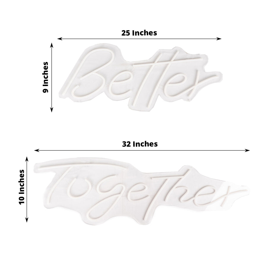 Better Together LED Neon Light Sign for Party or Home Wall Decor, Warm White Reusable Hanging Light