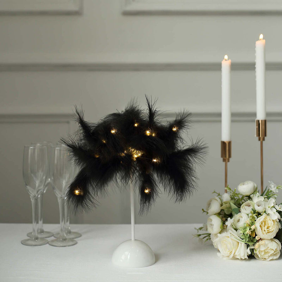 15inch LED Black Feather Table Lamp Desk Light, Battery Operated Cordless Wedding Centerpiece