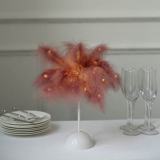 Whimsical and Charming: 15" LED Cinnamon Rose Feather Wedding Centerpiece