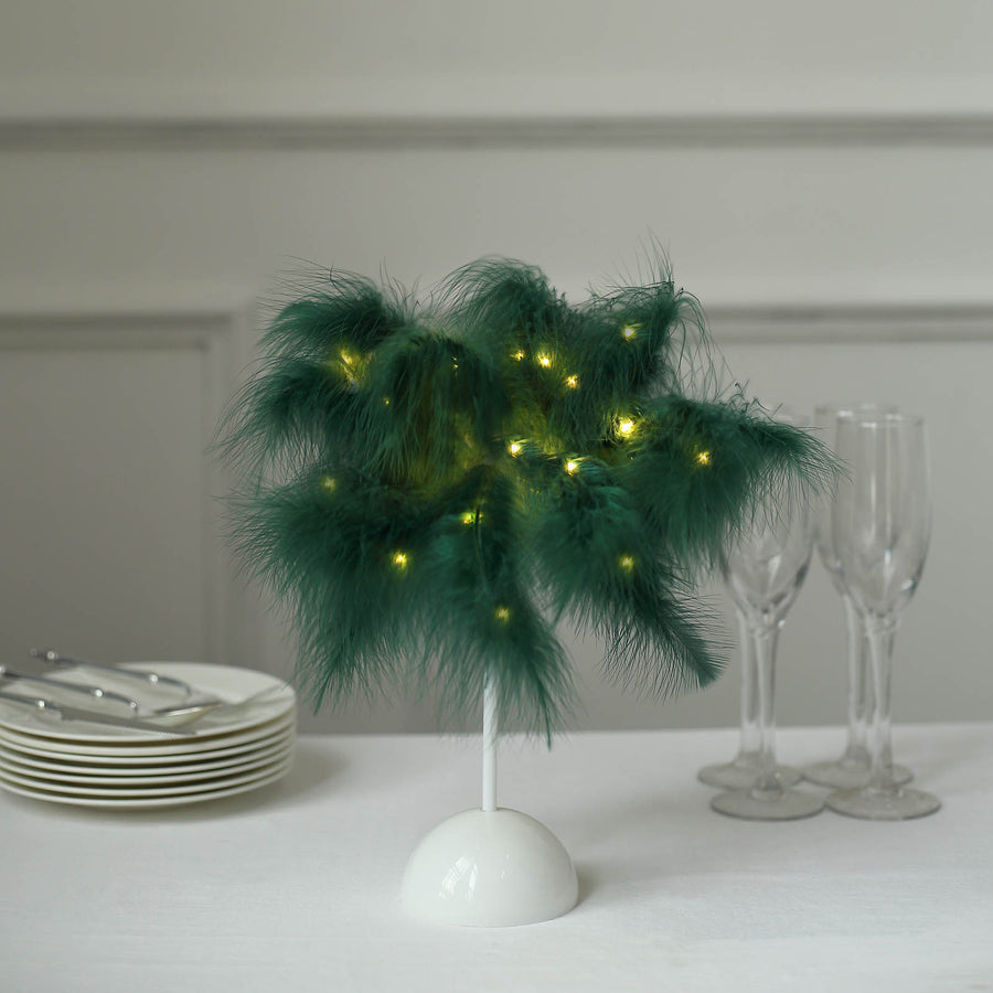 15inch LED Hunter Emerald Green Feather Table Lamp Desk Light