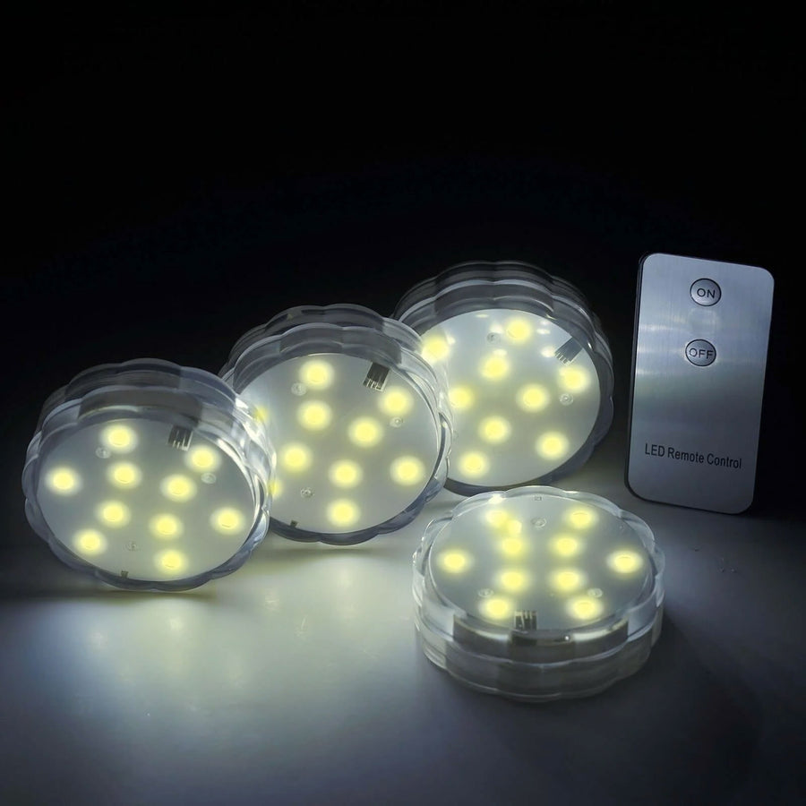 4 Pack White Waterproof Submersible LED Vase Lights With IR Remote#whtbkgd