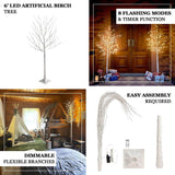 6ft Warm White Lighted Birch Tree 350 LED Fairy Lights with Remote Timer