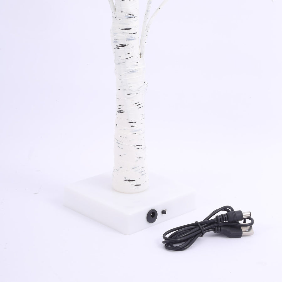 2ft White Artificial LED Birch Tree Lamp, USB Rechargeable Warm White Lighted Tree Centerpiece
