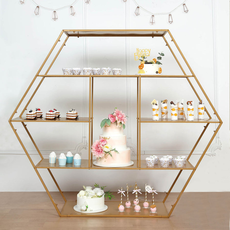 4ft Large Gold Metal Hexagonal Cake Dessert Display Stand, Wedding Arch Backdrop