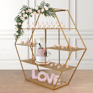 4ft Large Gold Metal Hexagonal Cake Dessert Display Stand, Wedding Arch Backdrop, Balloons Rack, Modern Bookcase