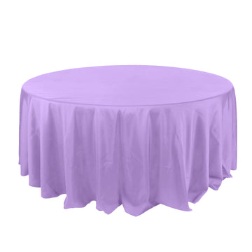 132" Lavender Lilac Seamless Polyester Round Tablecloth for 6 Foot Table With Floor-Length Drop