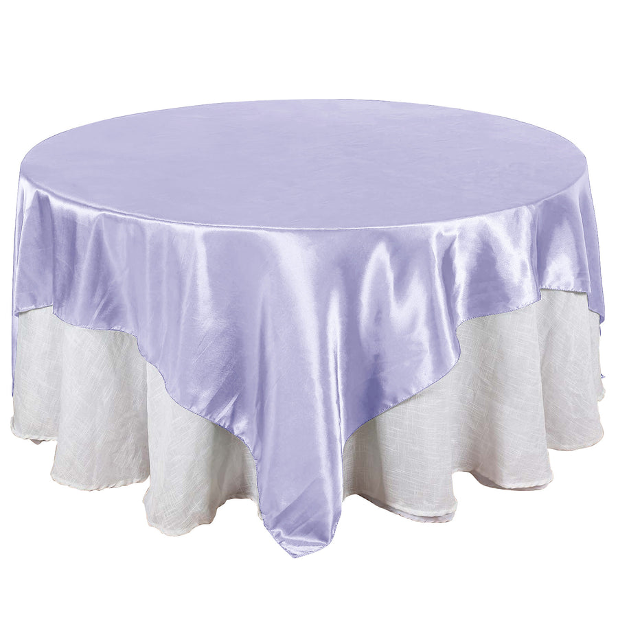 90inch x 90inch Lavender Lilac Seamless Satin Square Table Overlay