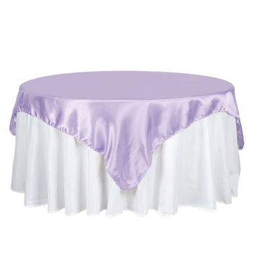 72" x 72" Lavender Lilac Seamless Satin Square Tablecloth Overlay