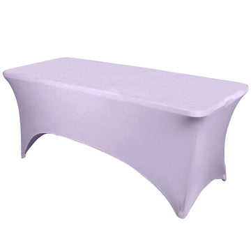Lavender Lilac Stretch Spandex Rectangle Tablecloth 6ft Wrinkle Free Fitted Table Cover for 72"x30" Tables