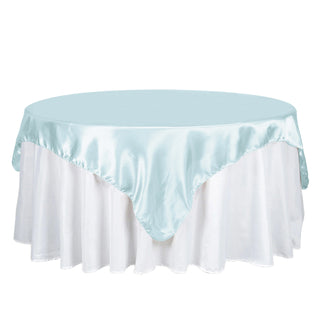 Light Blue Seamless Satin Square Tablecloth Overlay - Add Elegance to Your Event Decor