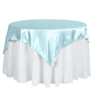 Add Elegance to Your Event with the Light Blue Satin Table Overlay