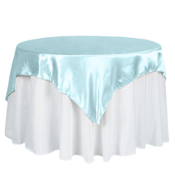 60"x60" Light Blue Square Smooth Satin Table Overlay