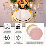 10 Pack Rose Gold Mirror Lightweight Charger Plates For Table Setting, 13inch Plastic Dining Plate
