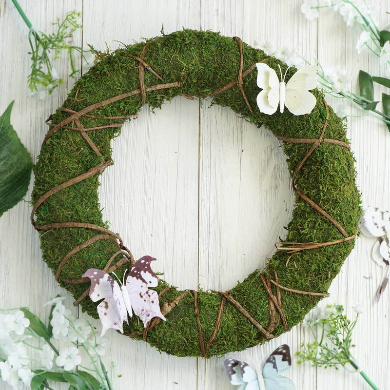 Moss wreath with butterfly accents